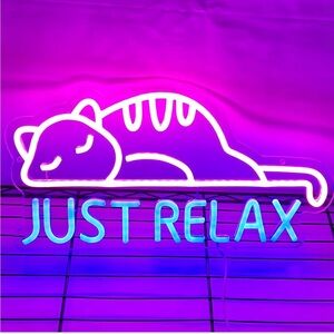 Neon Cat 'Just Relax' Sign - Purple and Blue